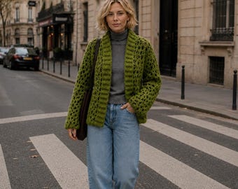 Chunky Crochet Cardigan Pattern PDF | Cozy Openwork Cardigan | Super Bulky Crochet Sweater | Women's Cardigan Pattern | Digital Download