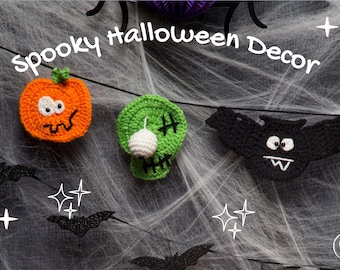 Halloween Garland Crochet Pattern PDF: Pumpkin, Zombie, Bat Amigurumi Appliqués