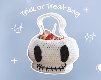 Crochet Skull Trick or Treat Bag Pattern: Beginner Friendly Halloween Candy Bucket (PDF Pattern)