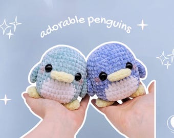 Penguin Crochet Pattern PDF, Amigurumi Plush Toy, Chenille Yarn Kawaii Toy (Instant Download)