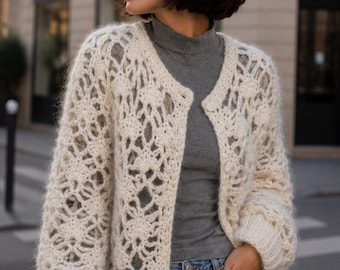 Mohair Cardigan Crochet Pattern PDF | Lace Crochet Cardigan | Women's Openwork Sweater Pattern | Sizes S/M–3X | Digital Download