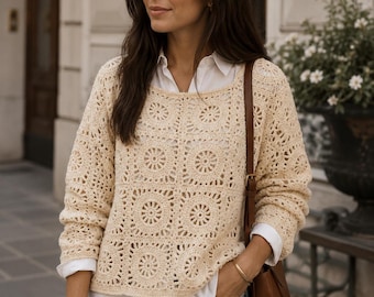Granny Square Sweater Crochet Pattern PDF | Crochet Pullover Pattern | Cozy Granny Square Sweater | Women's Crochet Top | Instant Download
