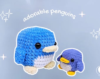 Penguin Crochet Pattern PDF, Amigurumi Plush Toy, Chenille Yarn Kawaii Toy (Instant Download)