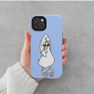 Funda resistente Chill Duck para iPhone, adorable y acogedora funda de dibujos animados de pato, azul pastel, resistente a arañazos, regalo para mejores amigos, accesorio para amantes de los animales.