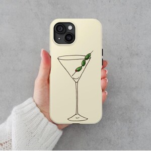 Martini Glass Phone Case - Tough Cocktail iPhone Cover, Olive Aesthetic Alcohol Design, Cute Bar Cart Accessory