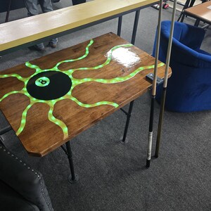 Epoxy and Wood Bar Table Lights Up Billiards Pool Gameroom