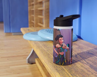 Animierte Cyberpunk-Mädchen-Trinkflasche aus Edelstahl | Standarddeckel