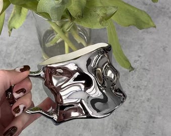 Folded Ceramic Coffee Mug – Unique Sculpted Twist Design Cup with Handle, Modern Art Mug for Home & Office Gift