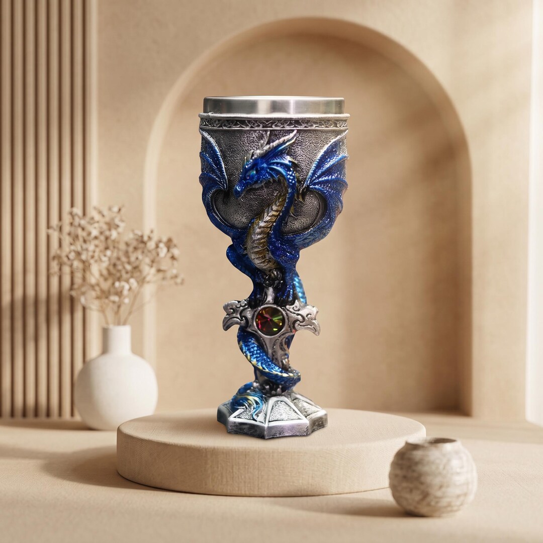 Dragon Wine Glass With Cross Gem Design – Medieval Resin & Stainless ...