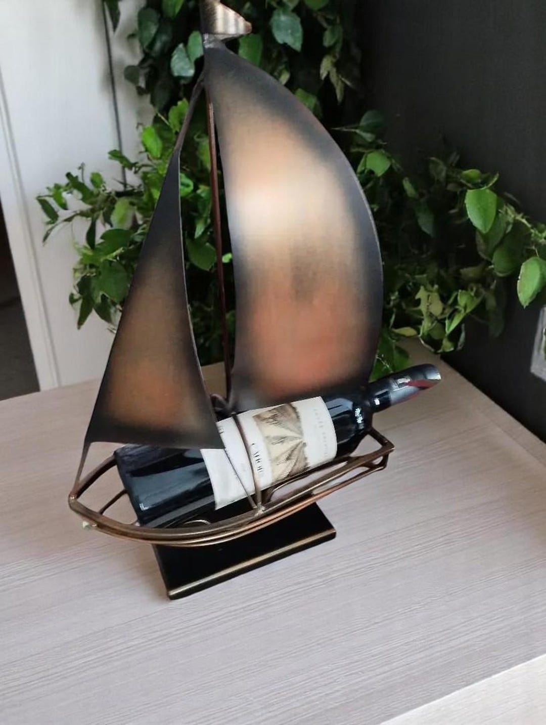 Sailboat Wine Rack – Handmade Nautical Metal Bottle Holder, Coastal Bar ...