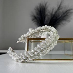 Pearl Bridal Tiara • Bridal Headband with Pearls • Bridal Hair Wreath • Wedding Hair Accessories • Wedding Diadem • Flower Wreath