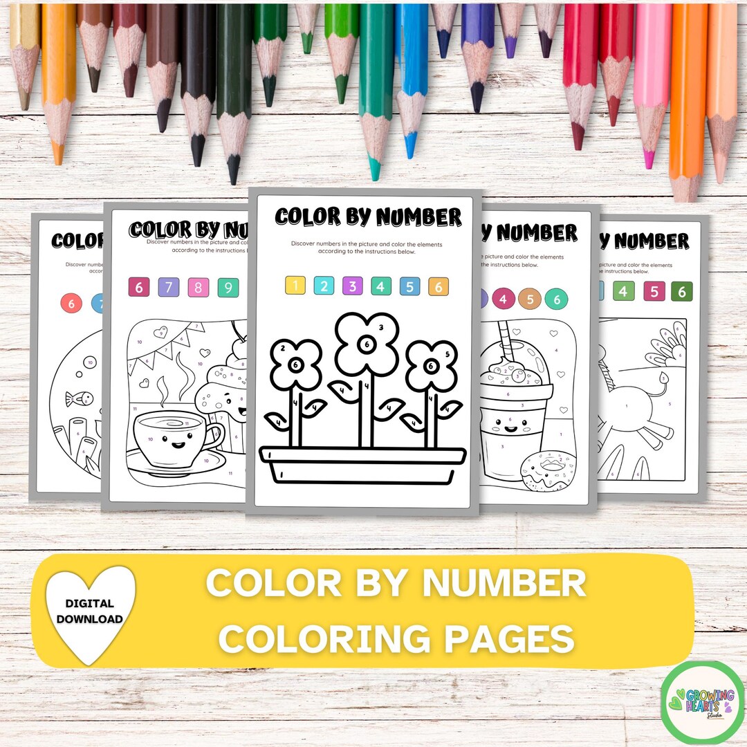Color by Number Pages for Kids, Printable Coloring Worksheets, PDF ...