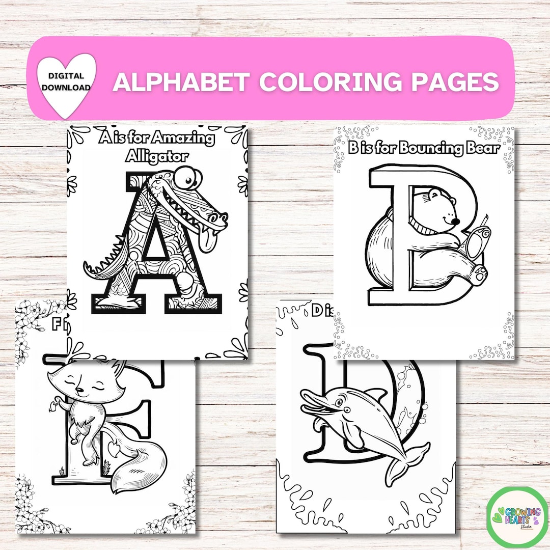 ABC Coloring Pages for Kids, Alphabet Printable With Fun Phrases, A to ...