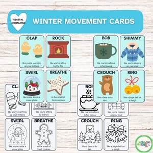 Winter Movement Cards for Toddlers Preschool Gross Motor Activity Nature-Themed Circle Time Cards Brain Break & Outdoor Play Printable