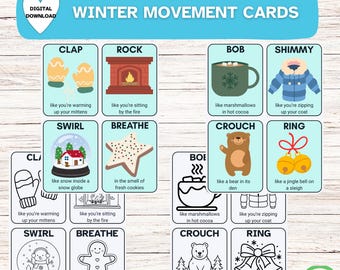 Winter Movement Cards for Toddlers Preschool Gross Motor Activity Nature-Themed Circle Time Cards Brain Break & Outdoor Play Printable