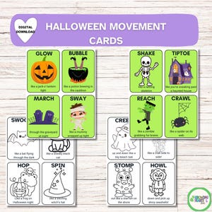 Halloween Movement Cards for Toddlers Preschool Gross Motor Activity Nature-Themed Circle Time Cards Brain Break & Outdoor Play Printable