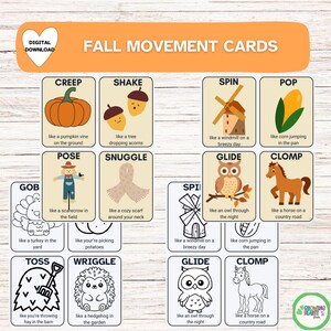 Fall Movement Cards for Toddlers Preschool Gross Motor Activity Nature-Themed Circle Time Cards Brain Break & Outdoor Play Printable