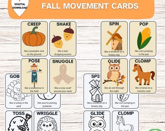 Fall Movement Cards for Toddlers Preschool Gross Motor Activity Nature-Themed Circle Time Cards Brain Break & Outdoor Play Printable