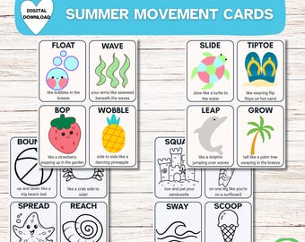 Summer Movement Cards for Toddlers Preschool Gross Motor Activity Nature-Themed Circle Time Cards Brain Break & Outdoor Play Printable