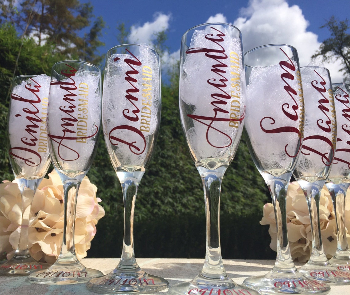 Set of 5 Personalized Bridesmaid Champagne Glasses Etsy