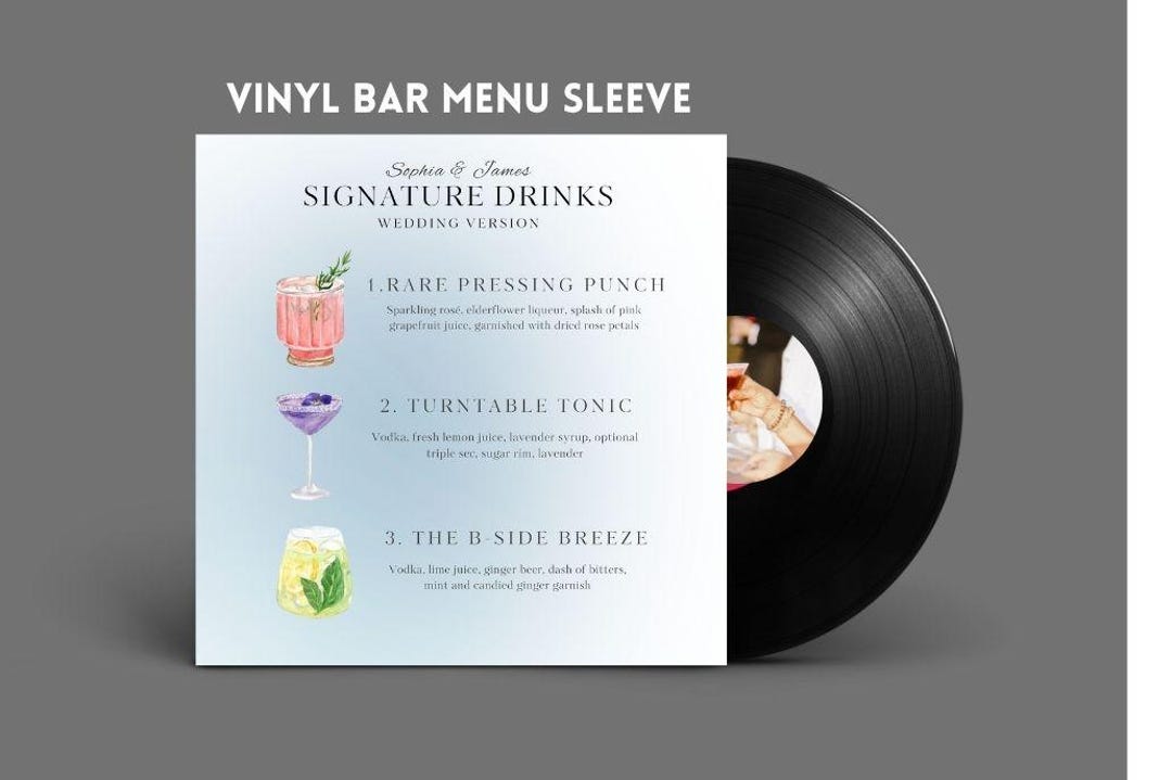 Custom Vinyl Record Sleeve Drink Menu | Personalized Wedding Bar Sign ...