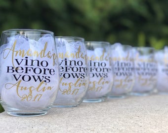 Bachelorette stemless wine glasses, bachelorette weekend,  vino before vows, wine trip, bachelorette glasses, bridesmaids glasses