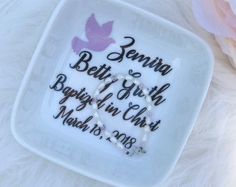 Baptism gift girl, Baptism Gift Keepsake, Baptism Gift from Godmother, Custom Ring Dish with Cross, Goddaughter Gifts for Baptism