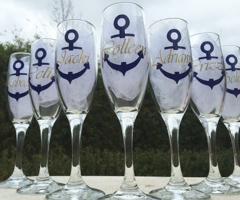 Set Of 7 Nautical Champagne Glasses Personalized Image 0