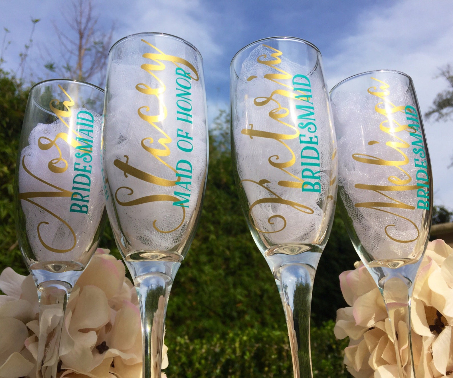 Bridesmaid Champagne Glasses / Bridesmaid Gifts / Personalized Etsy