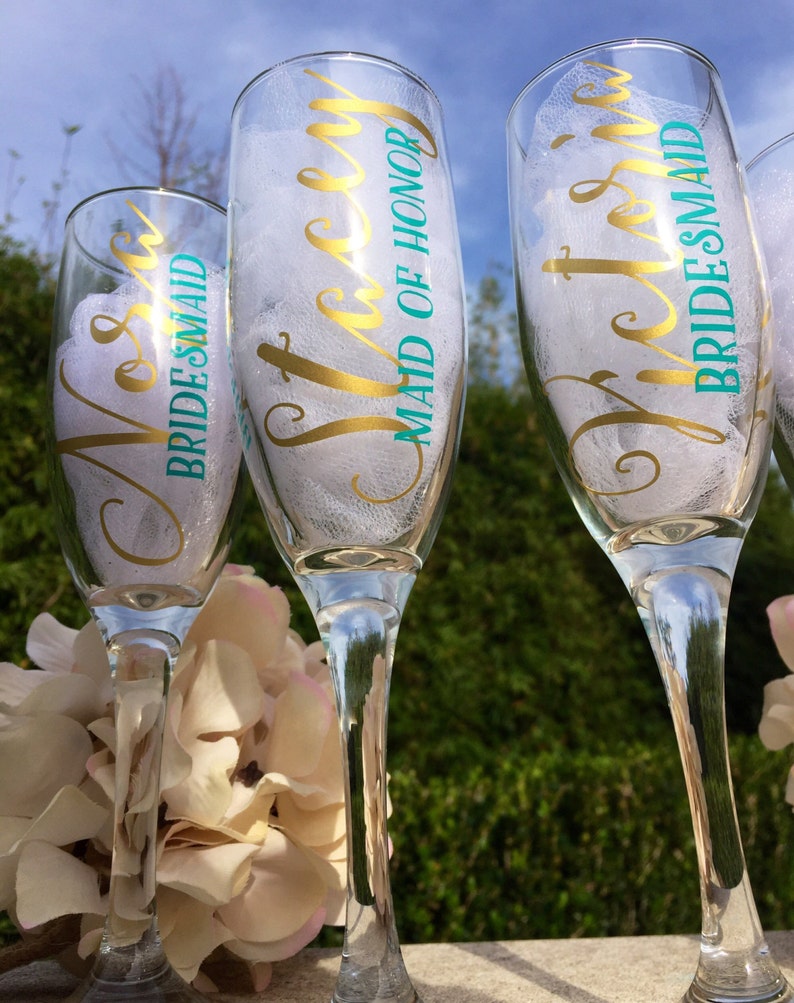 Bridesmaid Champagne Glasses / Bridesmaid Gifts / Personalized Etsy
