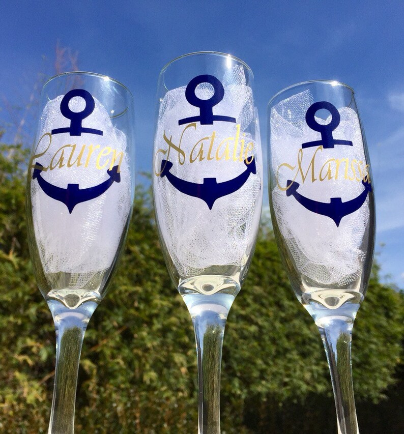Nautical Champagne Glasses Personalized Flutes Image 0