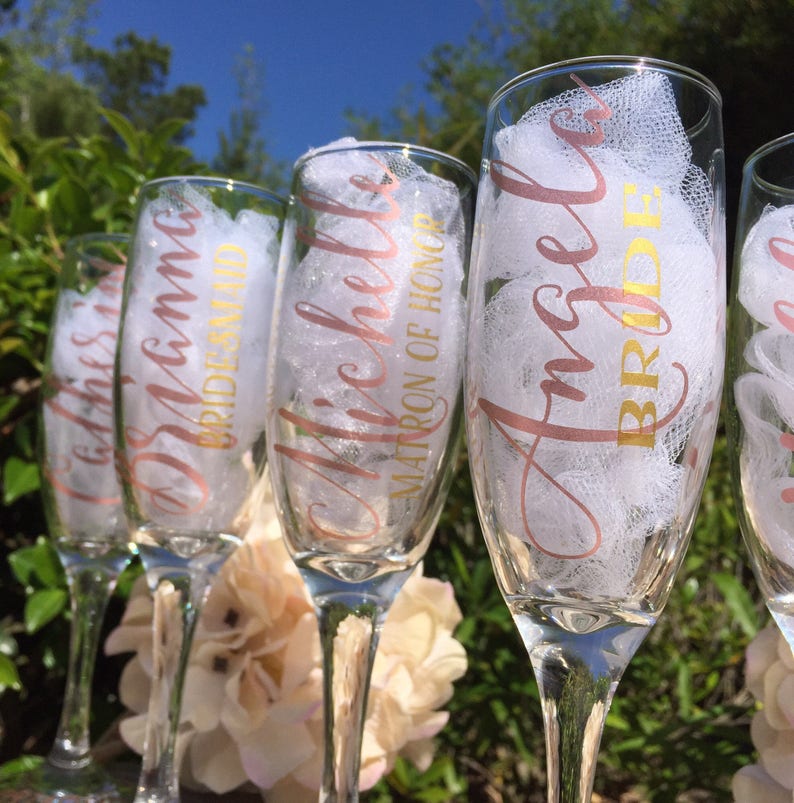 Rose Gold Champagne Glasses Set of 4 Bridesmaid Glasses Rose Etsy