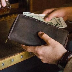 Long portefeuille en cuir pour hommes, portefeuille long personnalisé pour hommes, portefeuille en cuir avec fermeture éclair, portefeuille en cuir minimaliste pour hommes, portefeuille long fait main