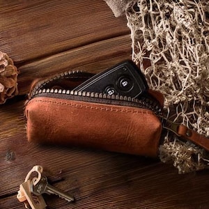 Personalisierte Leder Schlüsseltasche, Reißverschluss Schlüsseltasche, Leder Schlüsselhalter Fall, Lederschlüsseltasche, Handgefertigte Schlüsseltasche, Monogramm Schlüsseltasche