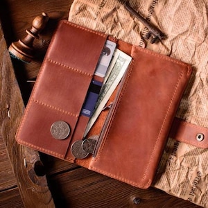 Cartera de cuero grabada para hombre, Cartera de cuero plegable larga, Cartera larga personalizada para hombre, Cartera de cuero hecha a mano, Cartera personalizada