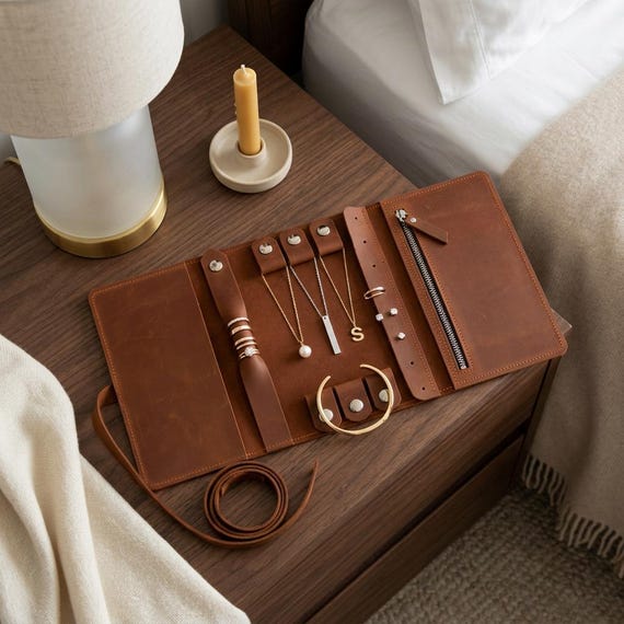 Leather Travel Jewelry Case, Leather Jewelry Storage, Travel Jewelry Organizer, Jewelry Roll, Jewelry Organizer, Jewelry Case