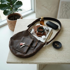 Brown Leather Shoulder Bag, Genuine Leather Hobo Bag, Leather Crossbody Purse, Slouchy Leather Bag, Everyday Leather Tote image 9