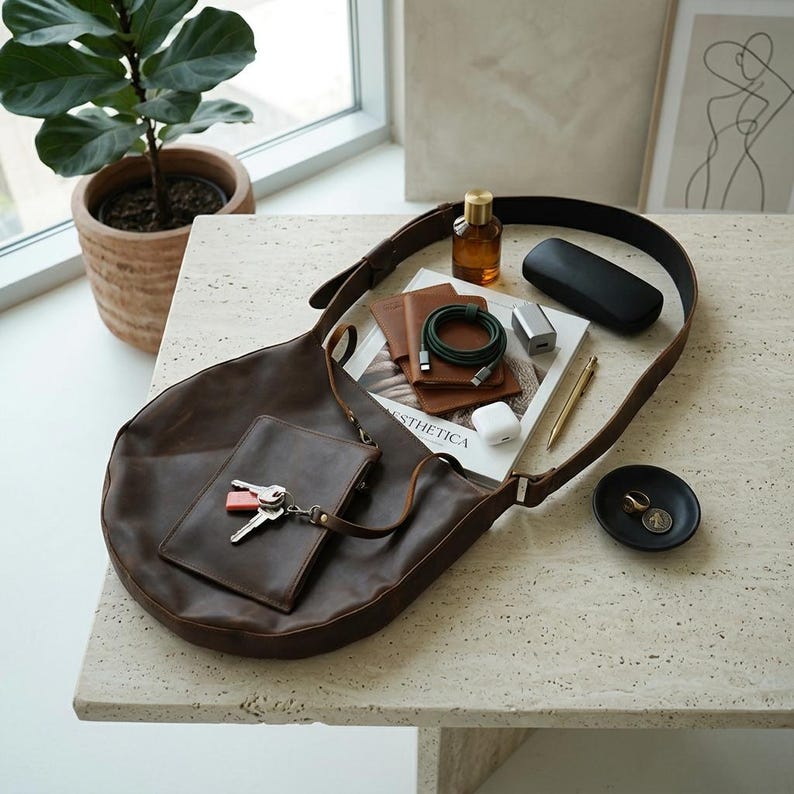 Brown Leather Shoulder Bag, Genuine Leather Hobo Bag, Leather Crossbody Purse, Slouchy Leather Bag, Everyday Leather Tote image 9