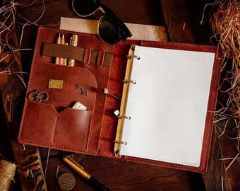Agenda de anillas de cuero, libreta personalizada, tapa de 6 anillas, carpeta de cuero de 3 anillas personalizada, carpeta recargable A5