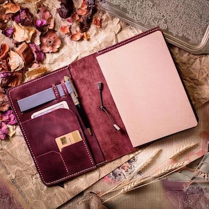 Refillable leather notebook cover, Personalized notebook case, Leather journal cover a5, Travelers notebook cover, Leather planner cover