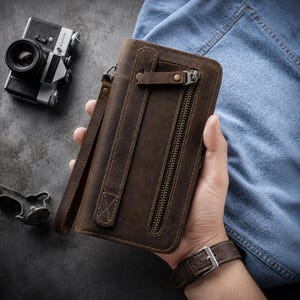 Mens Leather Wallet Clutch, Personalized Wristlet Wallet, Large Leather Wallet for Men, Custom Long Wallet, Leather Clutch Gift for Him, Dad