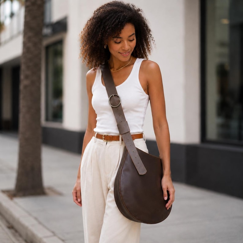 Brown Leather Shoulder Bag, Genuine Leather Hobo Bag, Leather Crossbody Purse, Slouchy Leather Bag, Everyday Leather Tote image 1