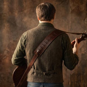 Custom leather guitar strap handmade, personalized guitar strap engraved leather strap, durable genuine leather guitar strap adjustable musician accessory