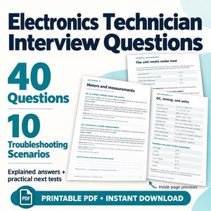 Fragen für das Vorstellungsgespräch als Elektroniktechniker (PDF): 40 Fragen + 10 Fehlersuchszenarien