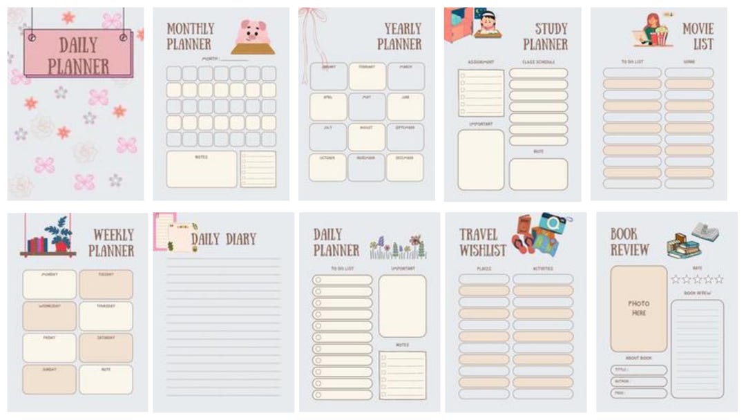 Printable Daily Planner | Aesthetic Green and Brown PDF | Study, Book ...