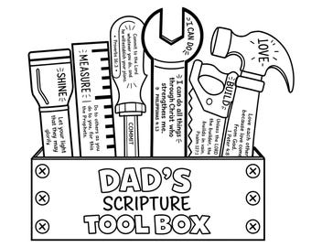 Caja de herramientas para papá: Manualidad bíblica para el Día del Padre, Actividad para colorear bíblica imprimible para la escuela dominical, Regalo de Navidad para niños de la iglesia para papá