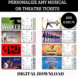 Custom Theater or musical ticket Stub,Personalized musical ticket Personalized Souvenir Keepsake, Ticket gift Birthday/Christmas Gift ticket
