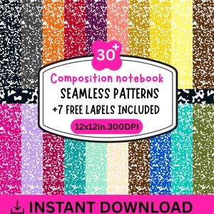 30+Seamless Composition Book Patterns, Composition Notebook Digital Paper, Journal Pattern, Planner Designs, School Notebook Digital Paper