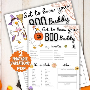 Printable Halloween Boo Buddy Questionnaire: Gift Exchange Game (PDF)