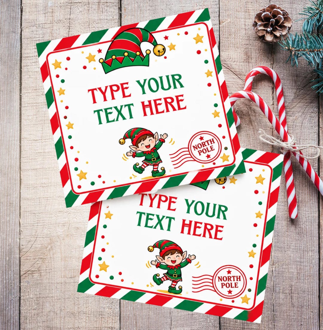 Mini Note Template Printable Editable Elf Note Cards Template, Printable Christmas Elf Notes for ...